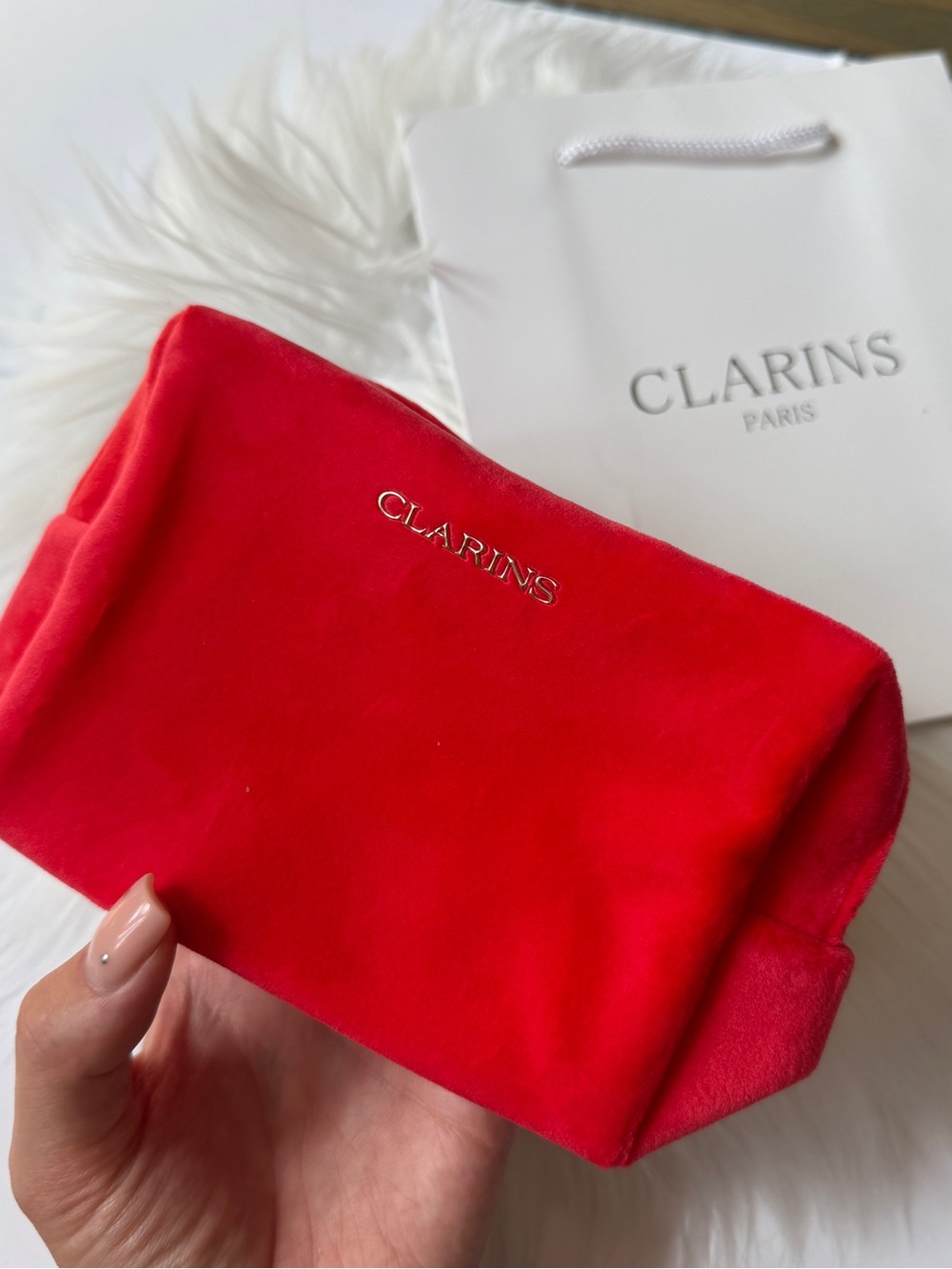 Clarins Red Velvet Cosmetic Pouch New With Tags